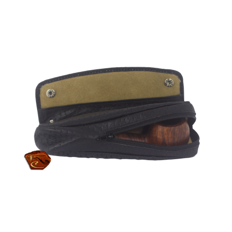 Black leather 1 Pipe Bag with tobacco pouch