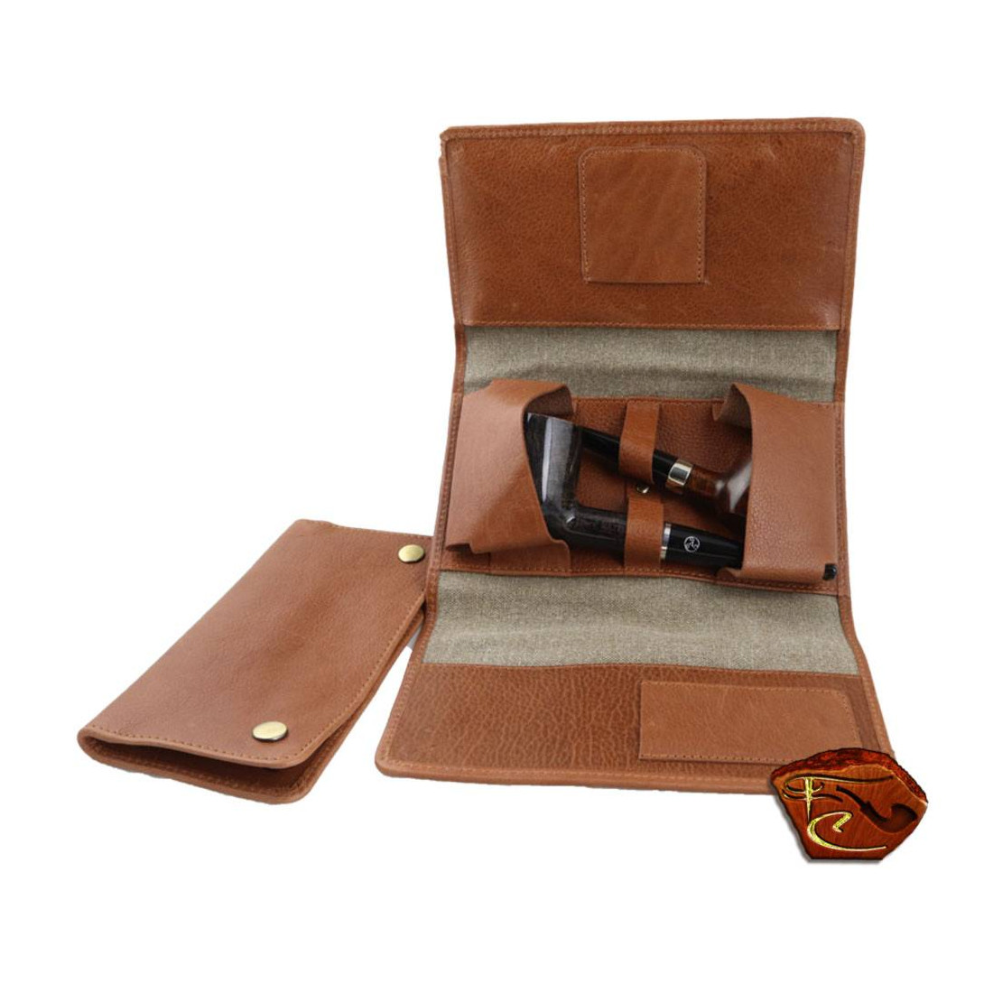 Pouch for 2 pipes and tobacco and accessories.