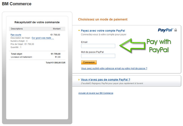 Procédure paiement PayPal